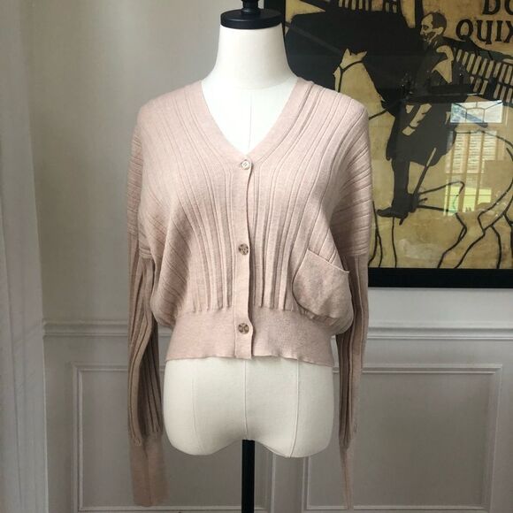 Lavender Sketch Cropped Wide Rib Cardigan M - Picture 1 of 10
